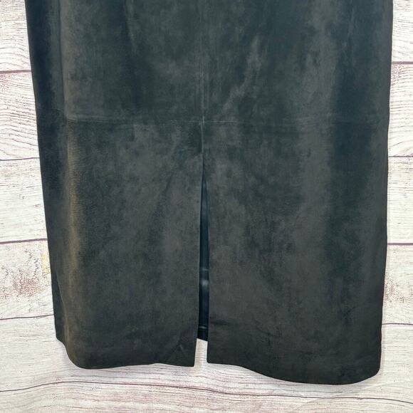 Kate Hill 100% Leather Black Suede Wester Rodeo Midi Kick Pleat Skirt Size 8 - Picture 4 of 7